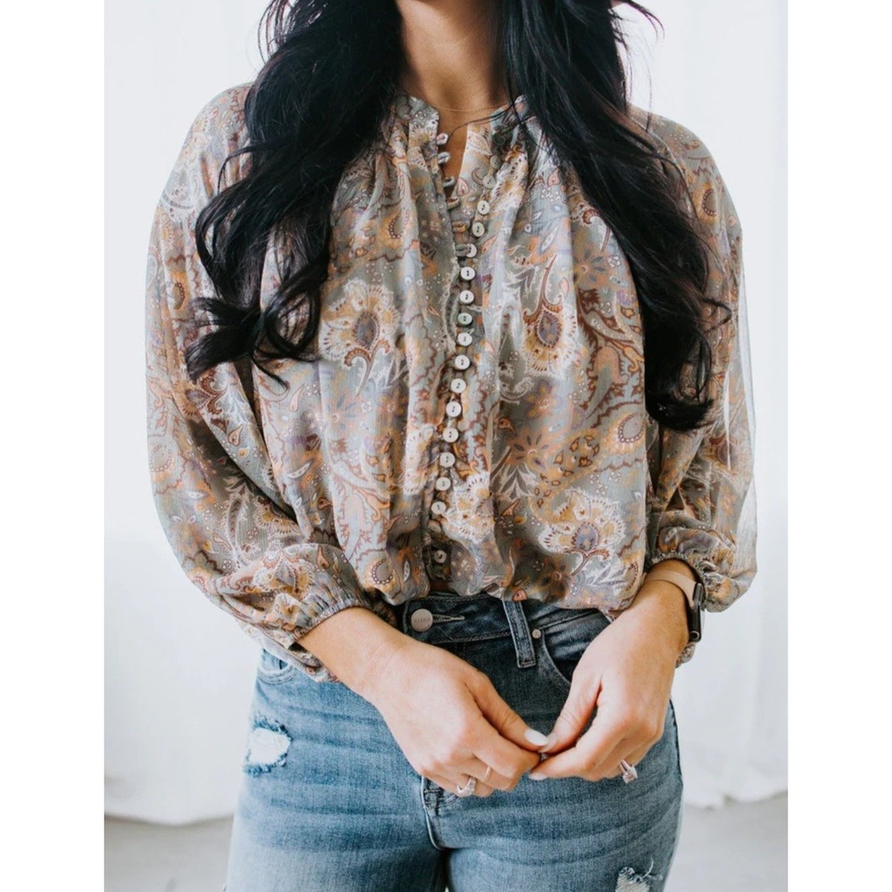 Dress Forum Boho Paisley Blouse Flowy Peasant Top Lightweight Festival Medium - Picture 2 of 11